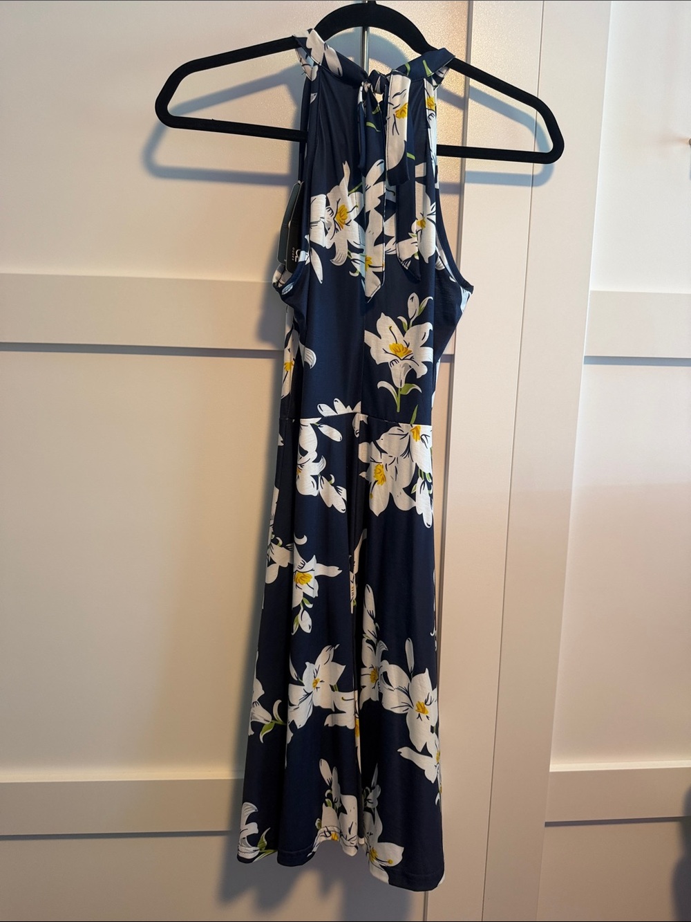 Navy Floral Halter Midi Dress - Sleeveless Summer Dress - Picture 4 of 5